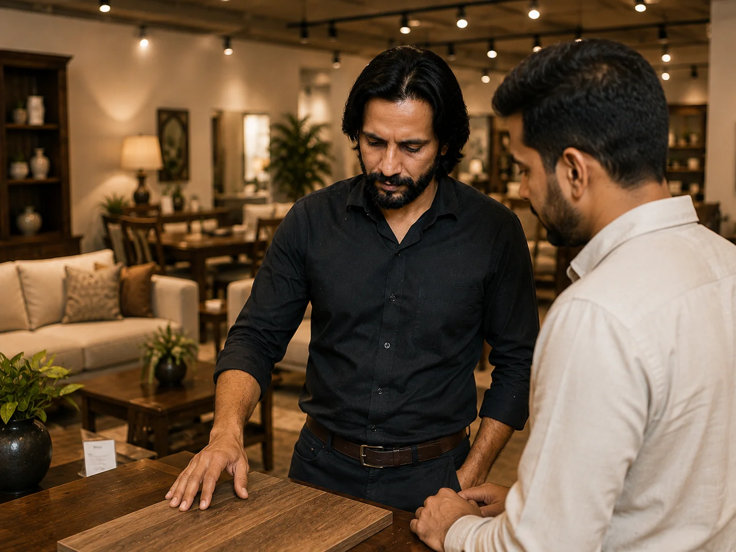 Tanveer Zafar discussing a furniture requirement with a customer